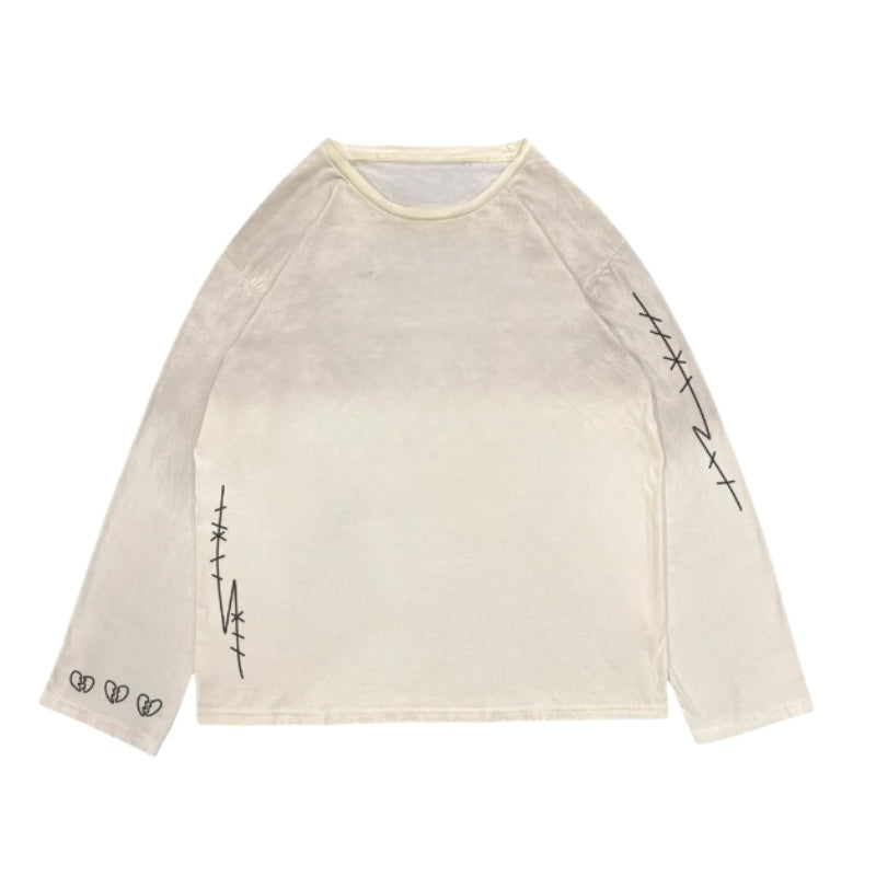 Retro Distressed Casual Long Sleeve