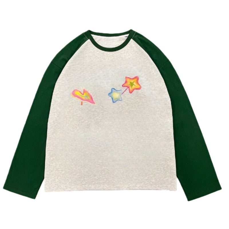 Retro Graffiti Illustration Green Long Sleeve